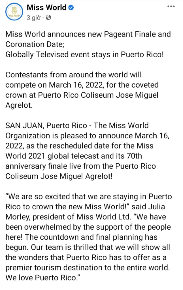 Đỗ Thị Hà sẽ trở lại Puerto Rico thi chung kết Miss World vào tháng 3/2022  - 1